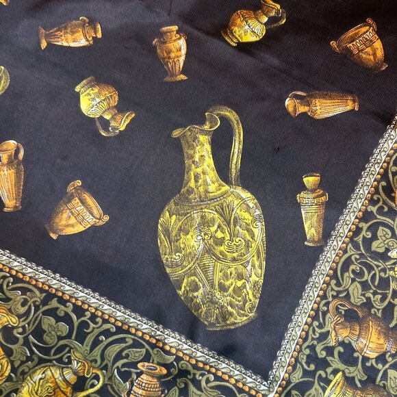 Vintage Black Baroque Square Scarf with Egyptian Urns and Vessels - Picture 6 of 8